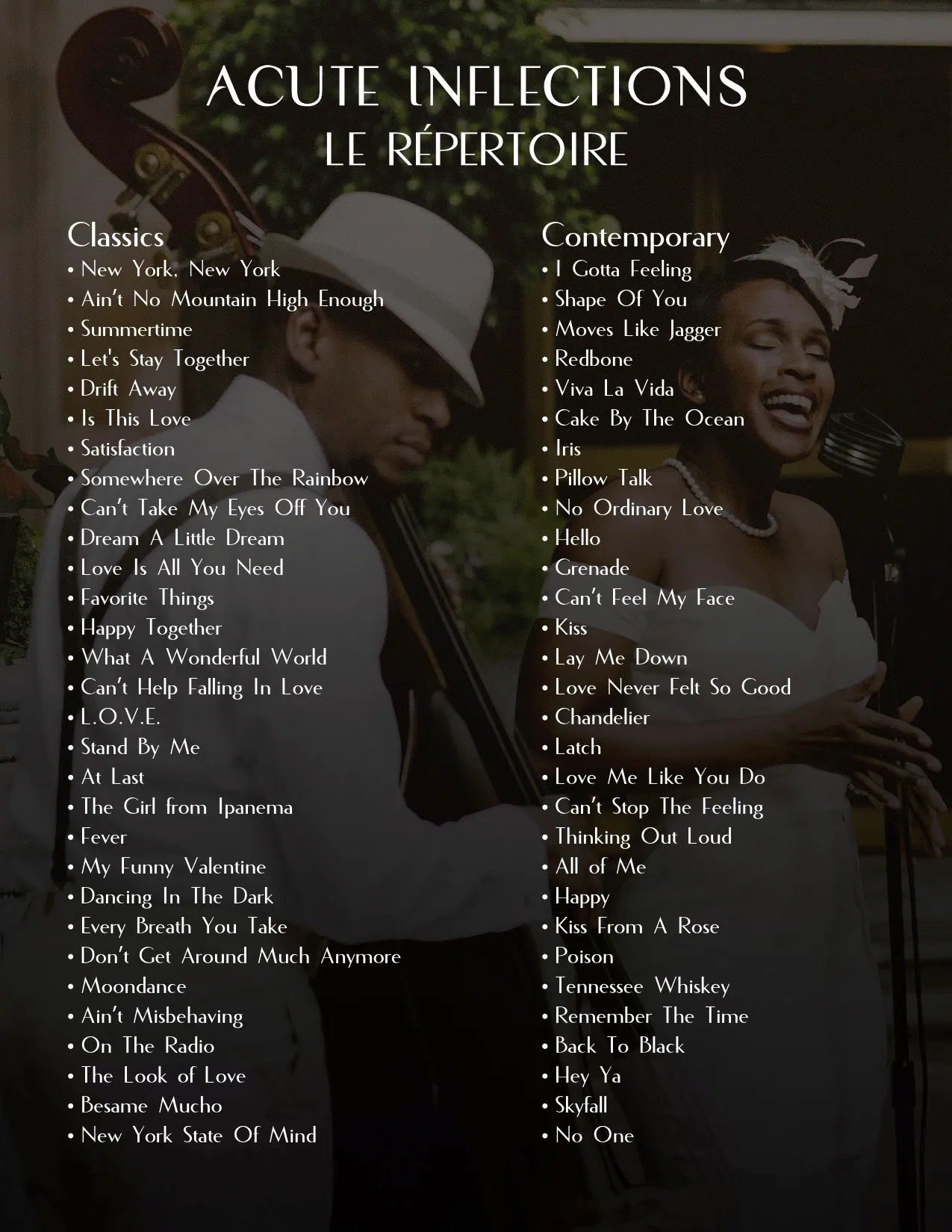 Acute Inflections sample song list